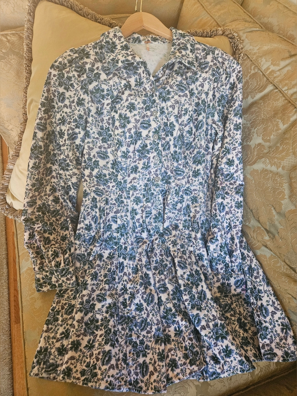 Free People CorduroyBlue and White Floral Mini Dress - Picture 3 of 17